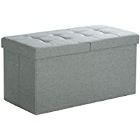 SONGMICS Banco con Espacio de Almacenamiento- Cofre con Tapa Abatible- Caja de Almacenamiento- Plegable- Carga Estática…